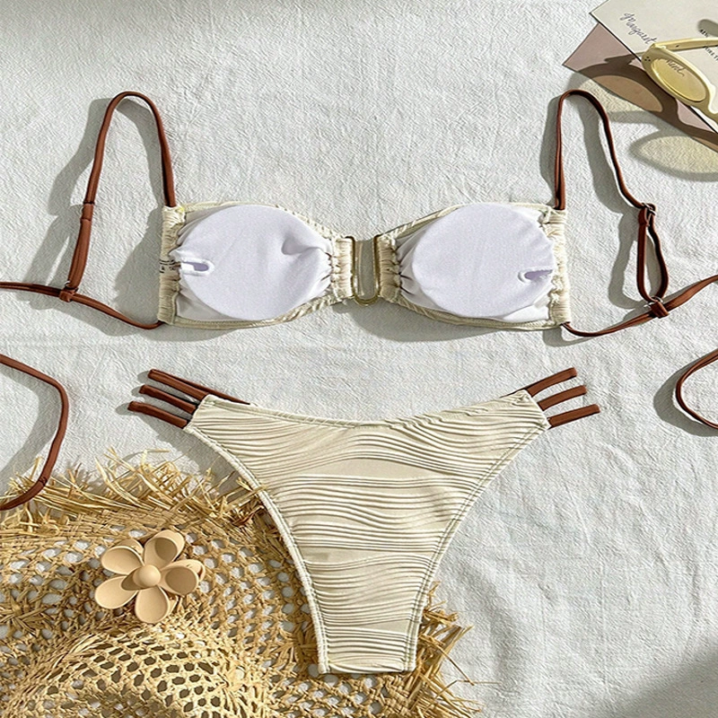 Ruched Bandeau Bikini Set with Triple Side Straps view 3