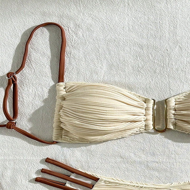 Ruched Bandeau Bikini Set with Triple Side Straps view 4