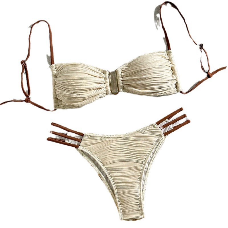 Ruched Bandeau Bikini Set with Triple Side Straps view 5