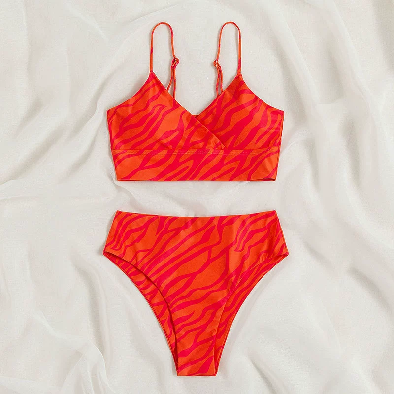 V-Neck Two-Piece Bikini Set with High-Waist Bottom