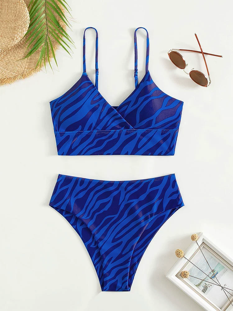 V-Neck Two-Piece Bikini Set with High-Waist Bottom view 6