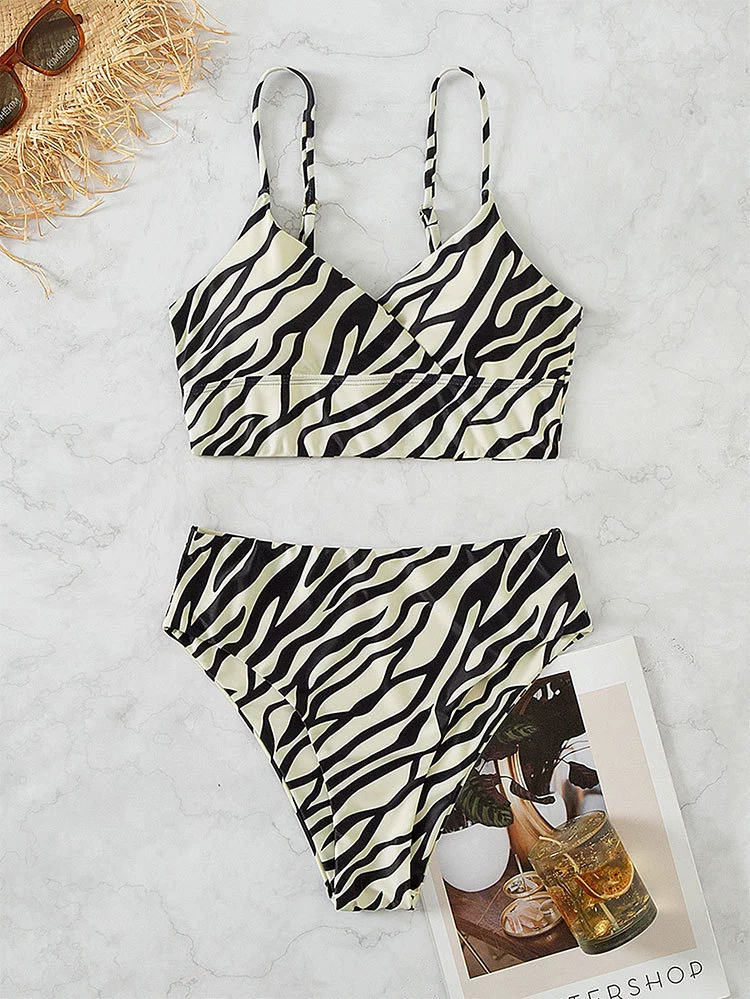 V-Neck Two-Piece Bikini Set with High-Waist Bottom view 7