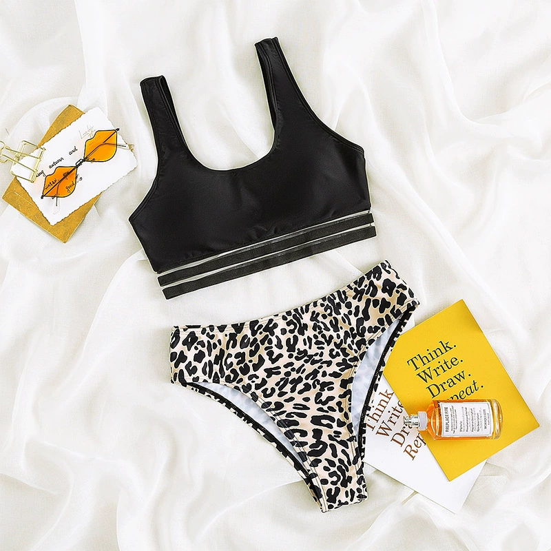Two-Piece Bikini Set with Sporty Top and High-Waist Bottom