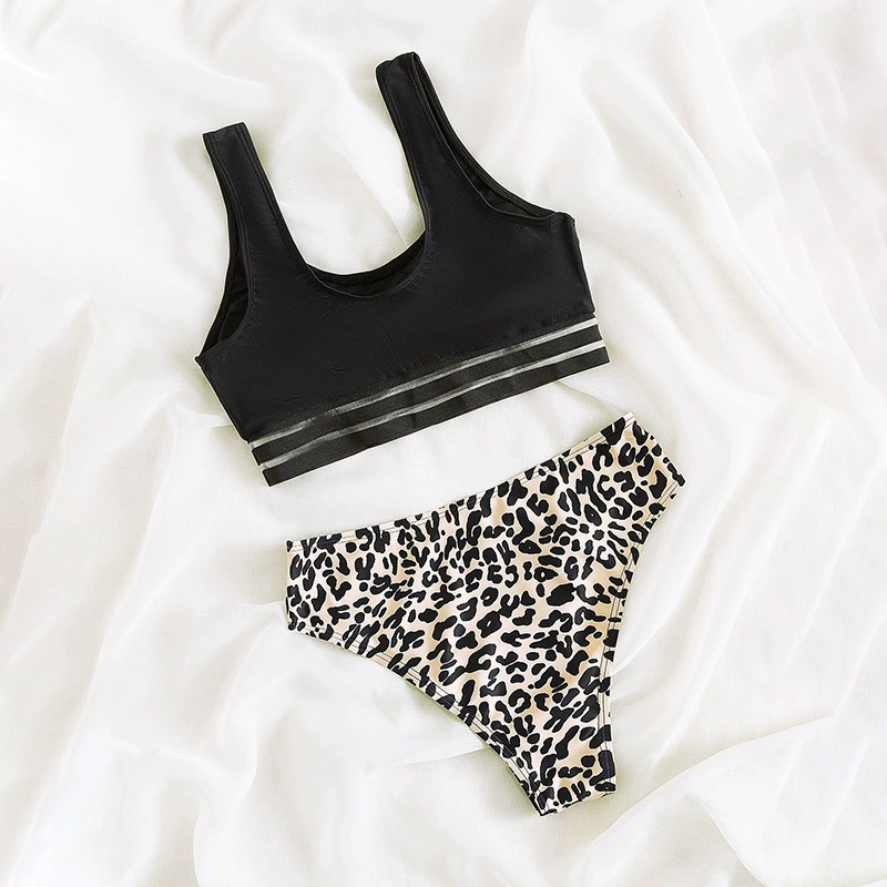 Two-Piece Bikini Set with Sporty Top and High-Waist Bottom