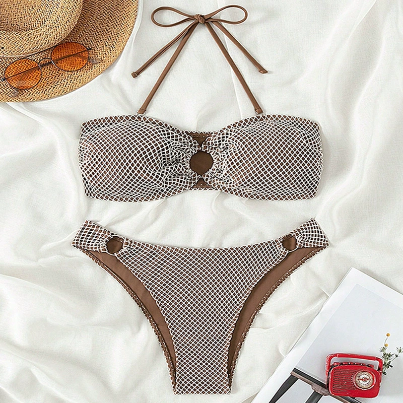 Halter Ring Detail Bikini Set with High Waist Briefs view 4