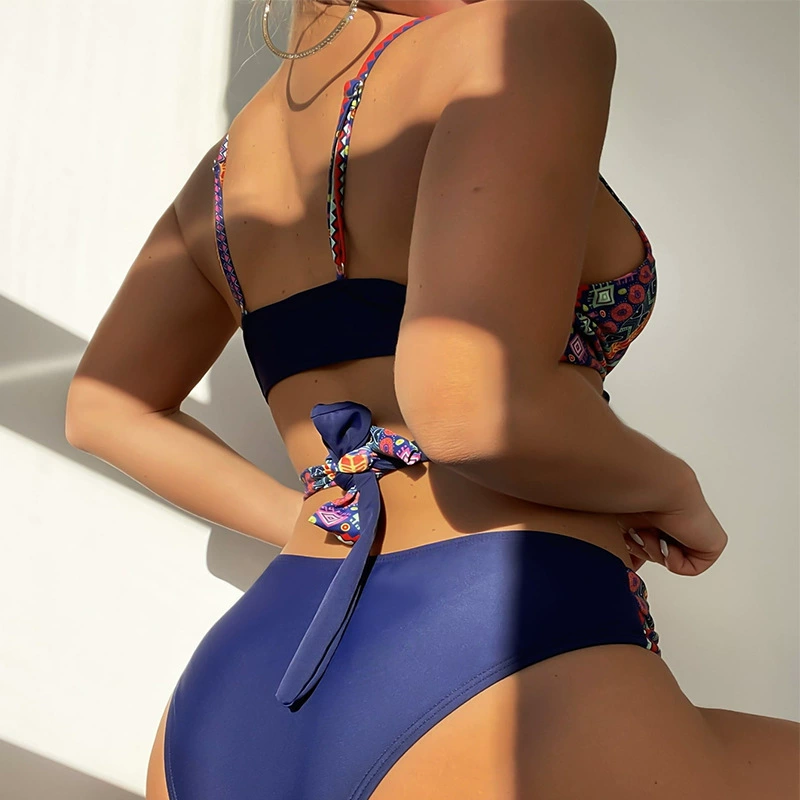 Two-Piece Cross-Tie Bikini Set with High-Waist Bottom
