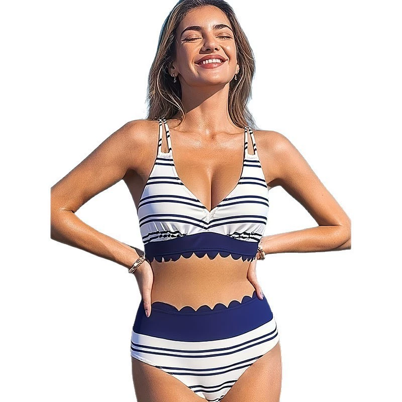 V-Neck Halter Bikini Set with Scalloped High-Waist Bottom view 5