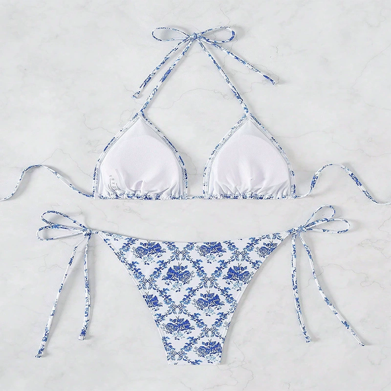 Halter Neck Triangle Bikini Set with Side Tie Bottom