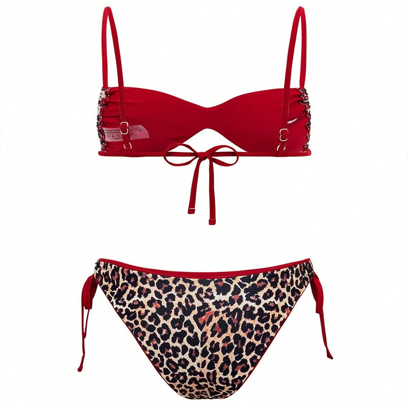 Bandeau Bikini Set with Adjustable Straps and Side Tie Bottoms