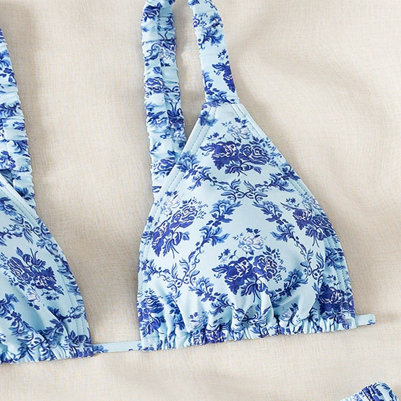 Two-Piece Triangle Bikini Set with Tie Back and High-Cut Briefs