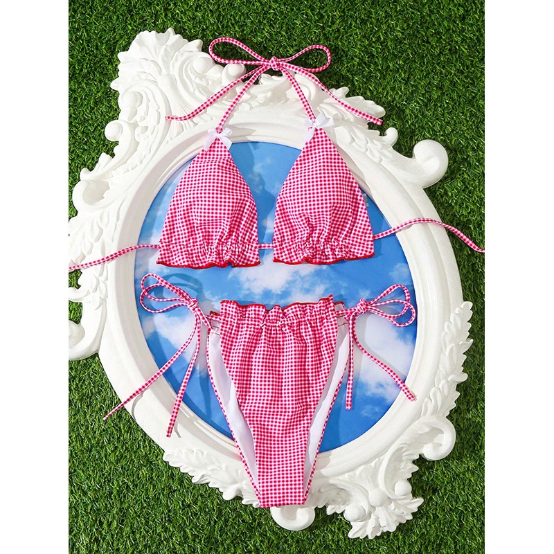 Two-Piece Triangle Bikini with Ruffled Edges and Tie Sides