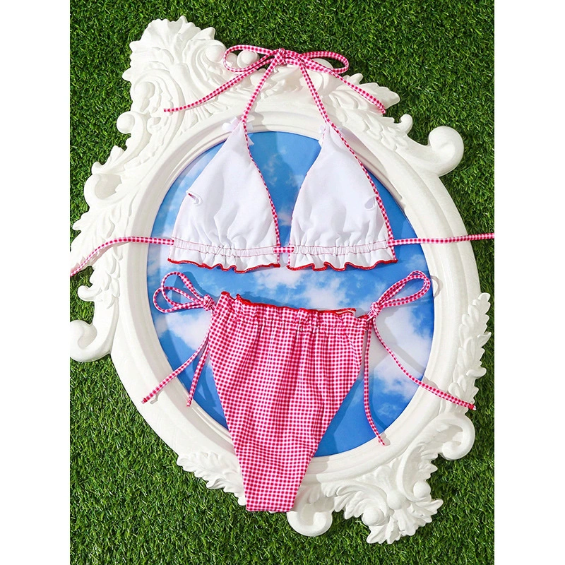 Two-Piece Triangle Bikini with Ruffled Edges and Tie Sides view 4