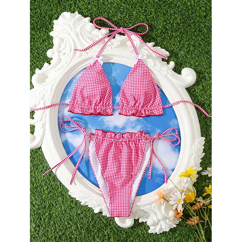 Two-Piece Triangle Bikini with Ruffled Edges and Tie Sides view 5