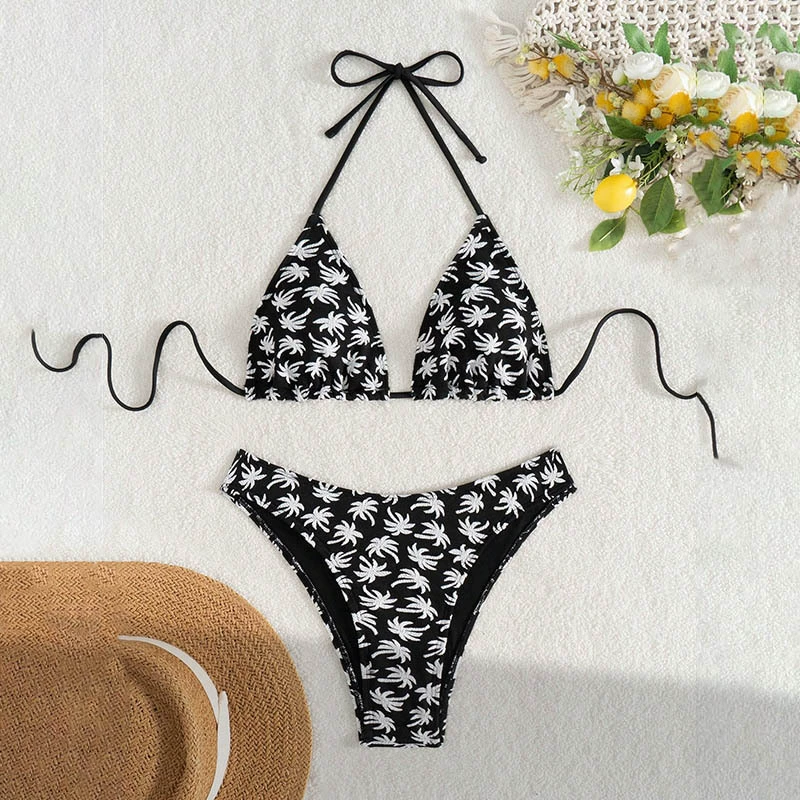 Two-Piece Triangle Bikini Set with High-Cut Bottoms