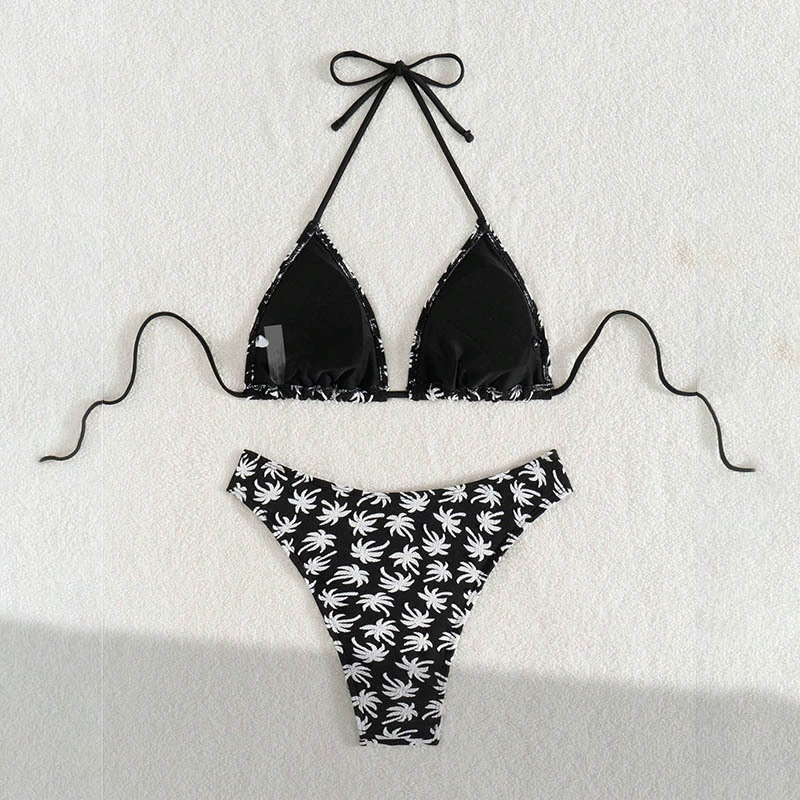 Two-Piece Triangle Bikini Set with High-Cut Bottoms
