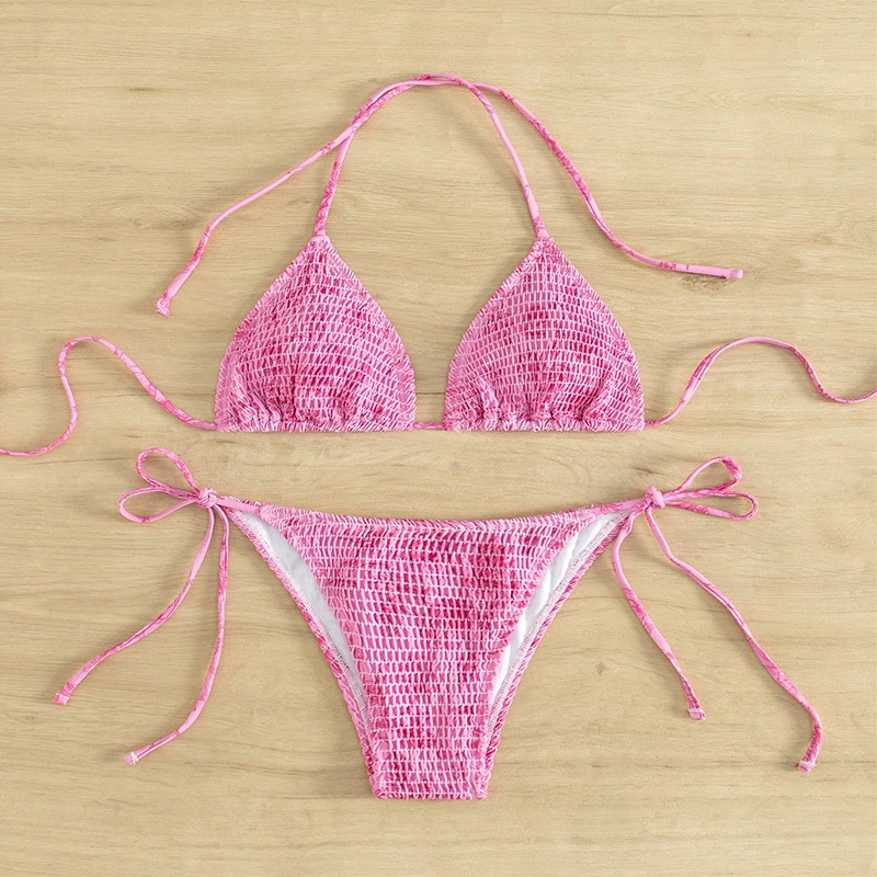 Halter Neck Tie-side Triangle Bikini Set with Removable Pads view 3