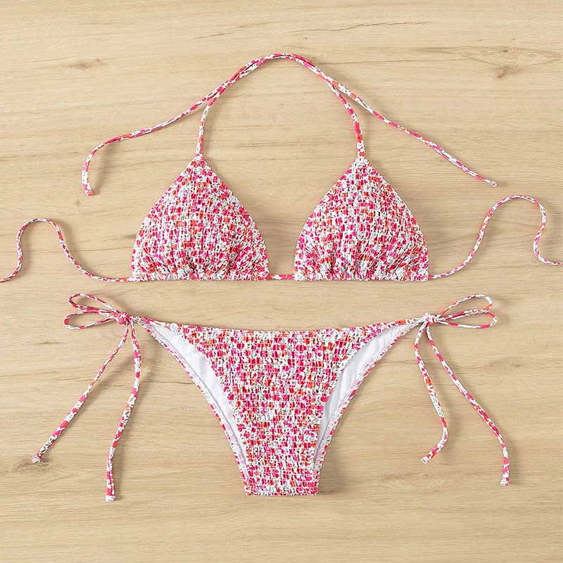 Halter Neck Tie-side Triangle Bikini Set with Removable Pads view 4