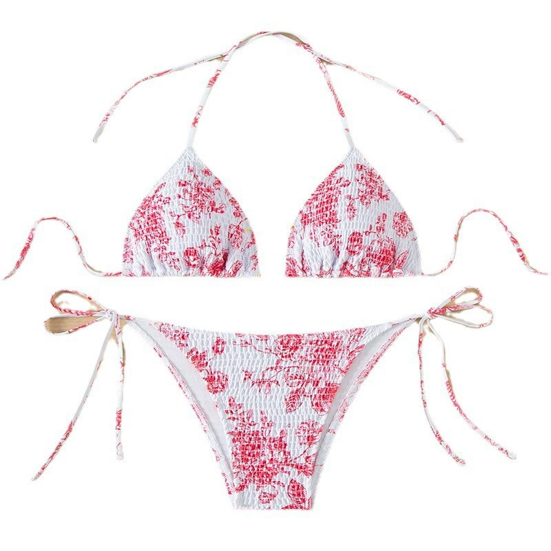 Halter Neck Tie-side Triangle Bikini Set with Removable Pads view 5