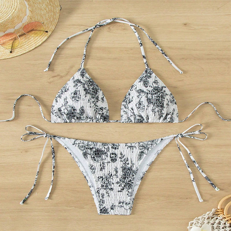 Halter Neck Tie-side Triangle Bikini Set with Removable Pads view 6