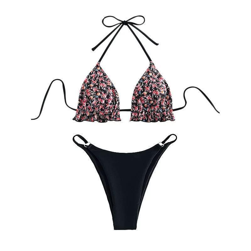Ruffle Halter Triangle Bikini Set with High-Cut Bottoms view 5