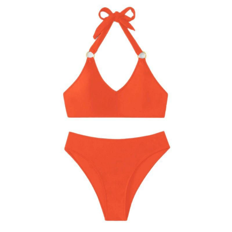 Two-Piece Halter Neck Bikini Set with V-Neck and Ring Details view 5