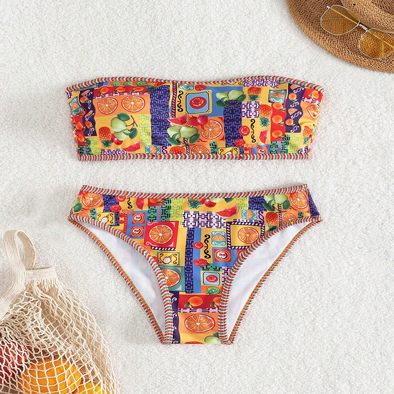 Bandeau Bikini Set with Front Tie and High-Cut Briefs