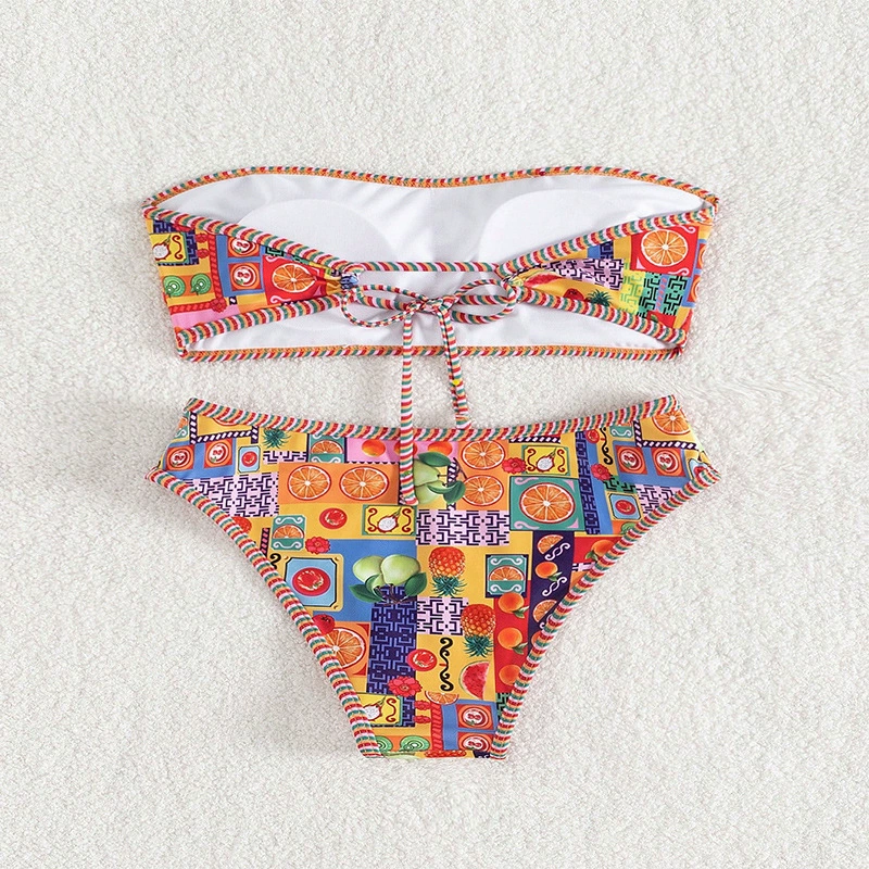 Bandeau Bikini Set with Front Tie and High-Cut Briefs