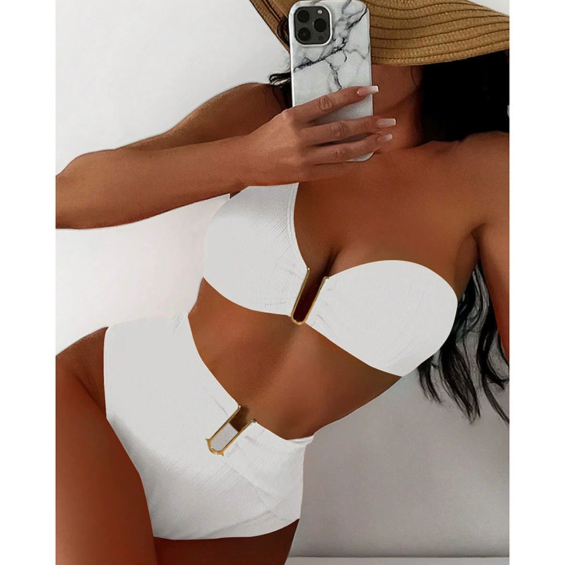One-Shoulder High-Waist Bikini Set with Metal Ring view 4
