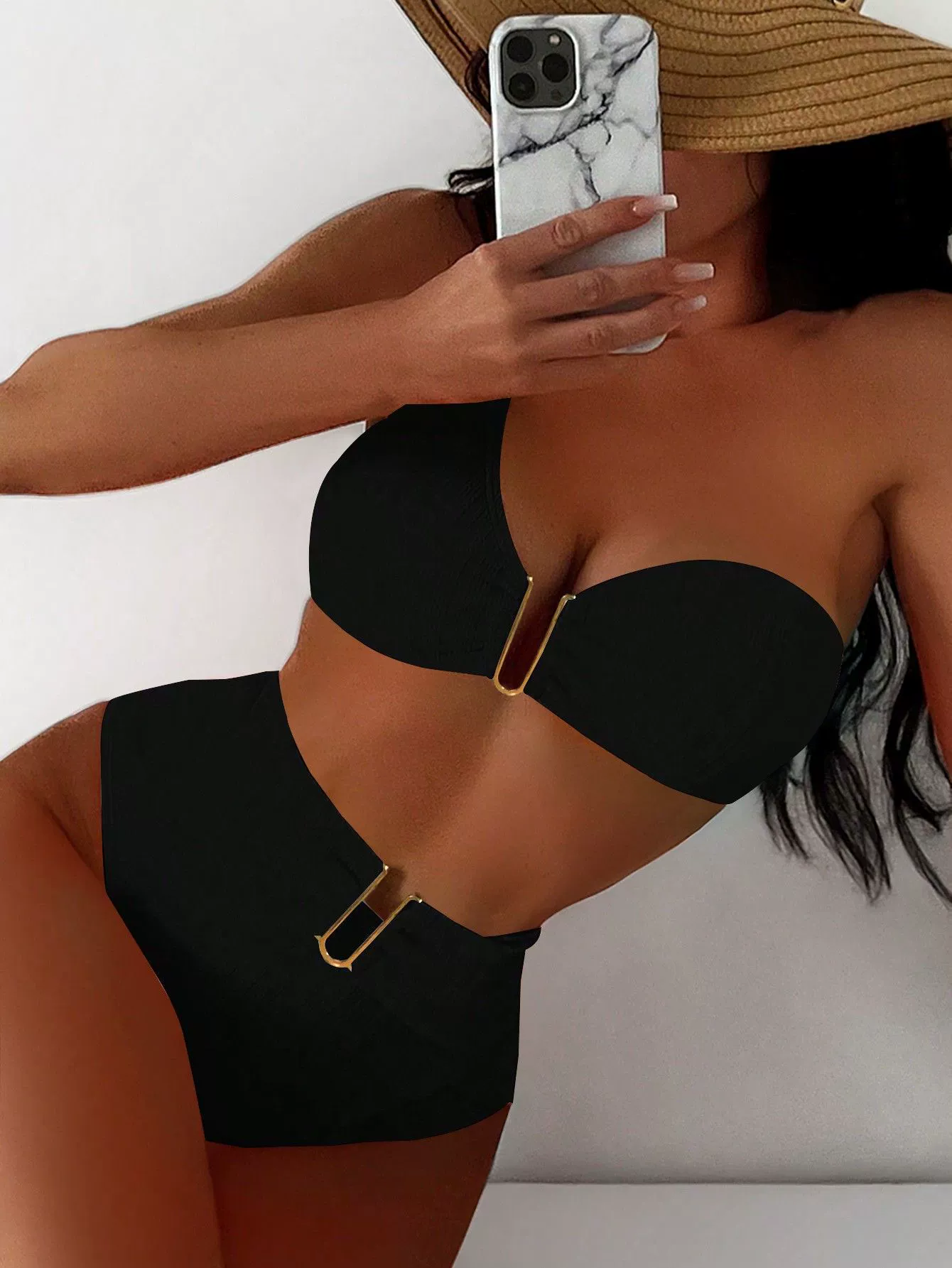 One-Shoulder High-Waist Bikini Set with Metal Ring view 7