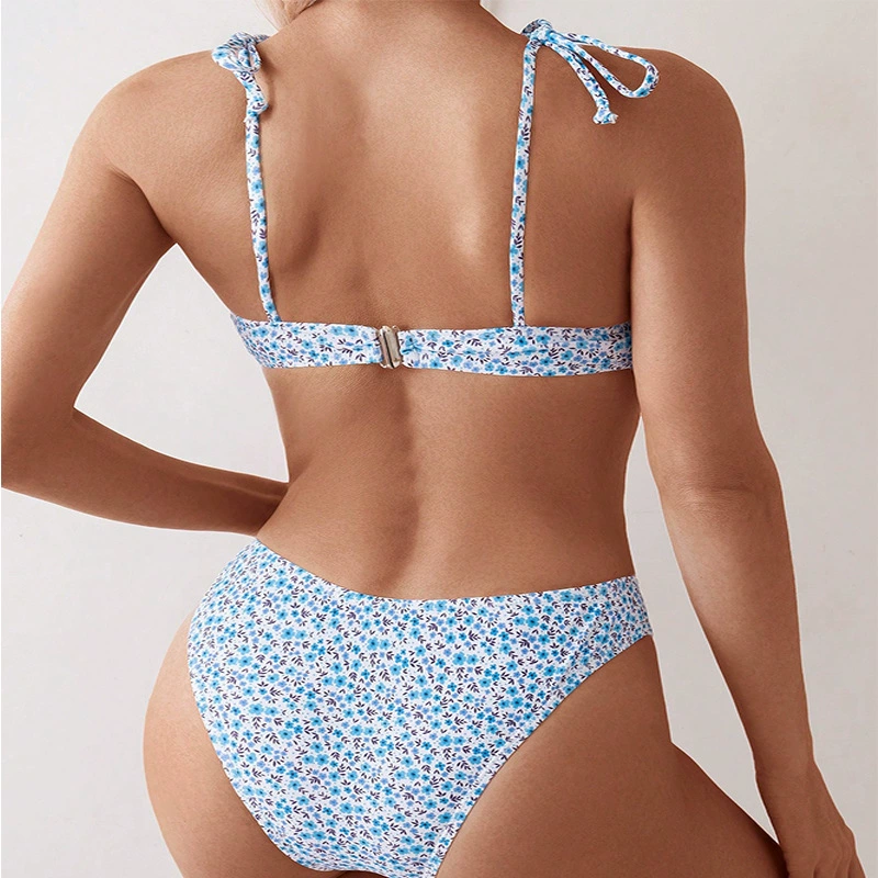 Two-Piece Bikini Set with Knotted Front and Shoulder Ties view 3
