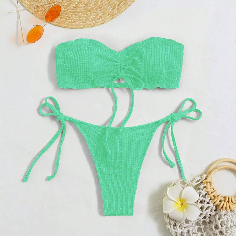 Strapless Bandeau Bikini Set with Side-Tie Thong Bottoms view 4