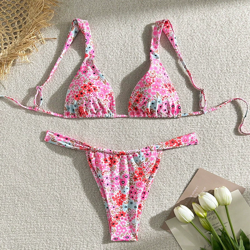 Two-Piece Triangle Halter Bikini Set with Side-Tie Bottom