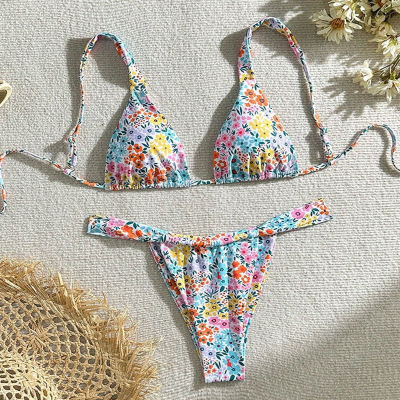 Two-Piece Triangle Halter Bikini Set with Side-Tie Bottom