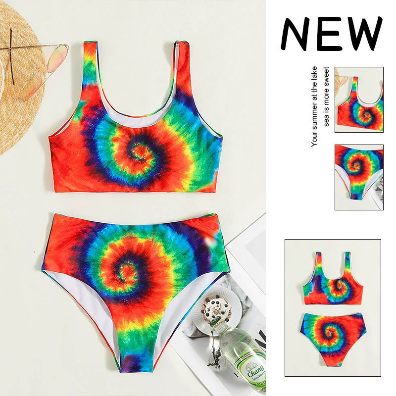 Two-Piece Bikini Set with Scoop Neck Top and High-Waist Bottom