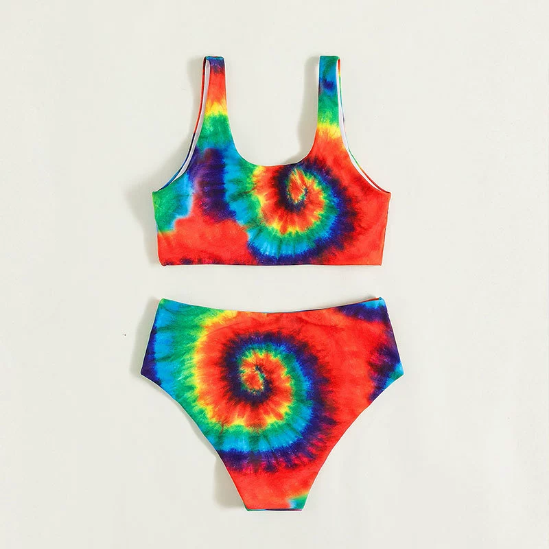 Two-Piece Bikini Set with Scoop Neck Top and High-Waist Bottom
