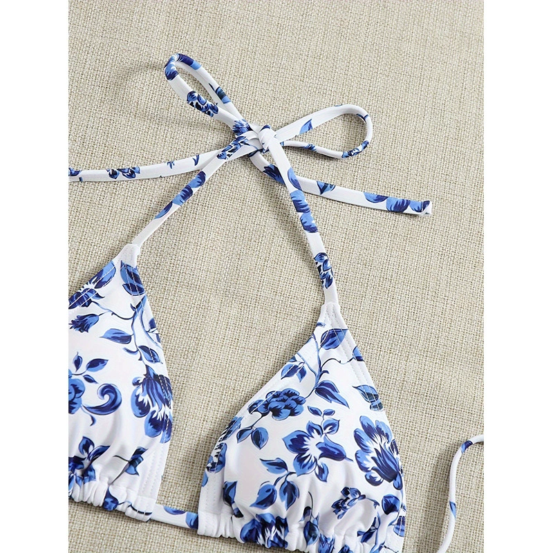 Halter Triangle Bikini Set with Cover-Up Skirt view 3