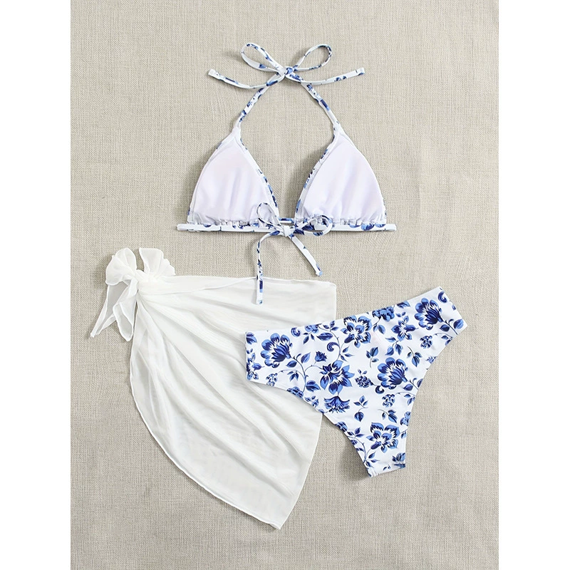 Halter Triangle Bikini Set with Cover-Up Skirt view 5