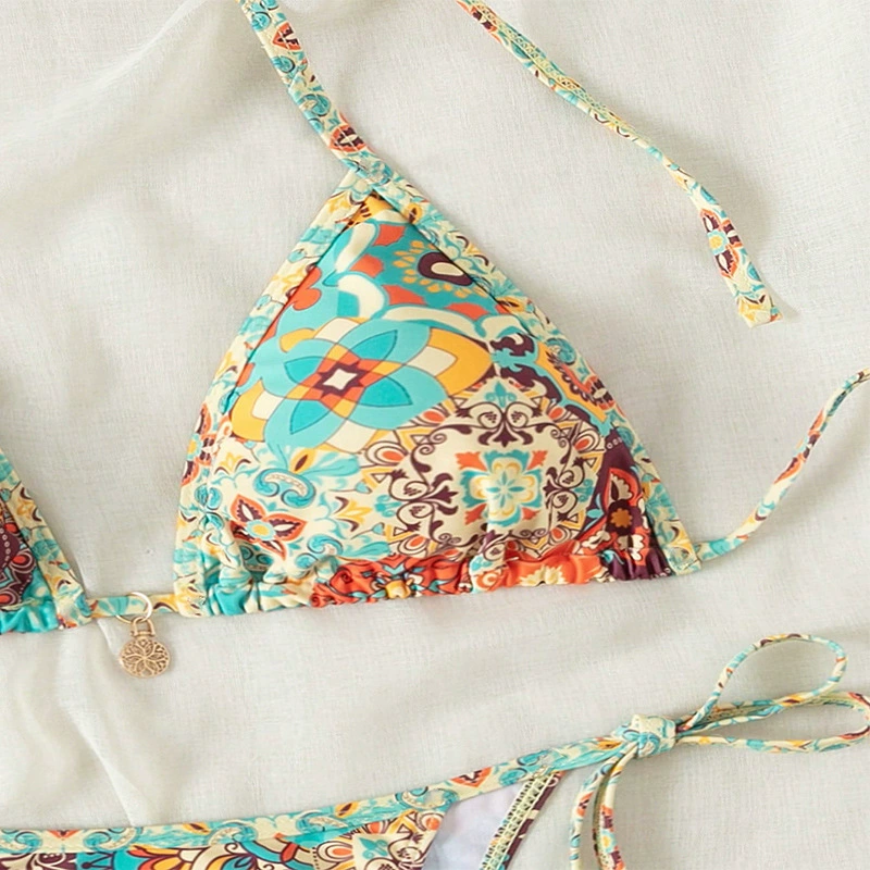 Halter Triangle Bikini Set with Tie-Side Bottoms view 3