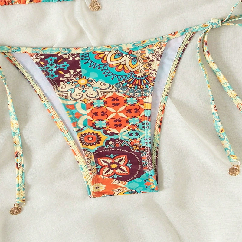 Halter Triangle Bikini Set with Tie-Side Bottoms view 4