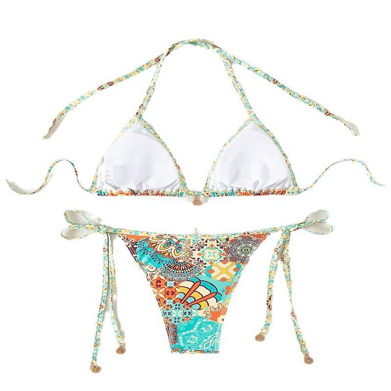 Halter Triangle Bikini Set with Tie-Side Bottoms view 5
