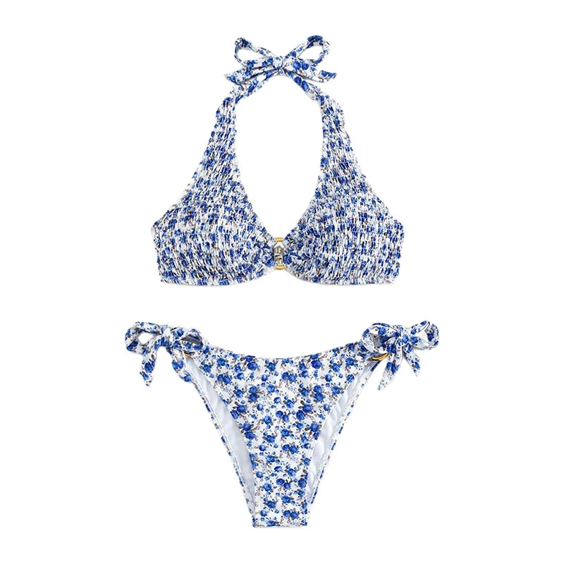 Two-Piece Halter Bikini Set with Side Tie Bottoms