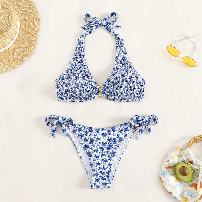 Two-Piece Halter Bikini Set with Side Tie Bottoms