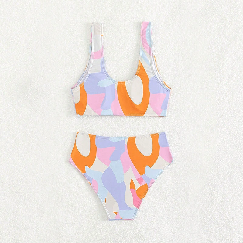 Two-Piece V-Neck High-Waist Bikini Set with Ruched Front