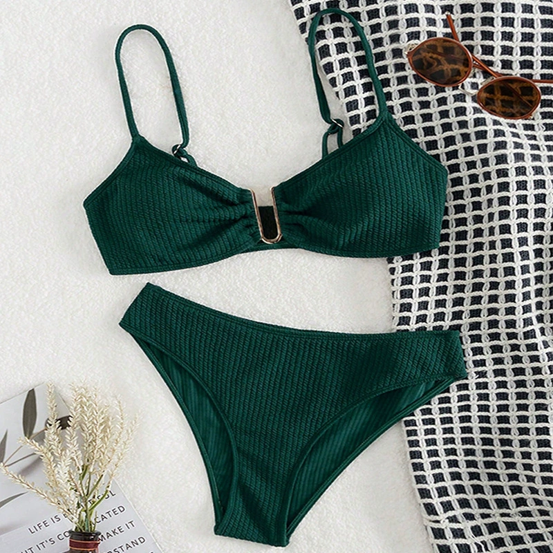 Women's Two-Piece Bikini Set with Front Ring and High-Waist Bottom view 4