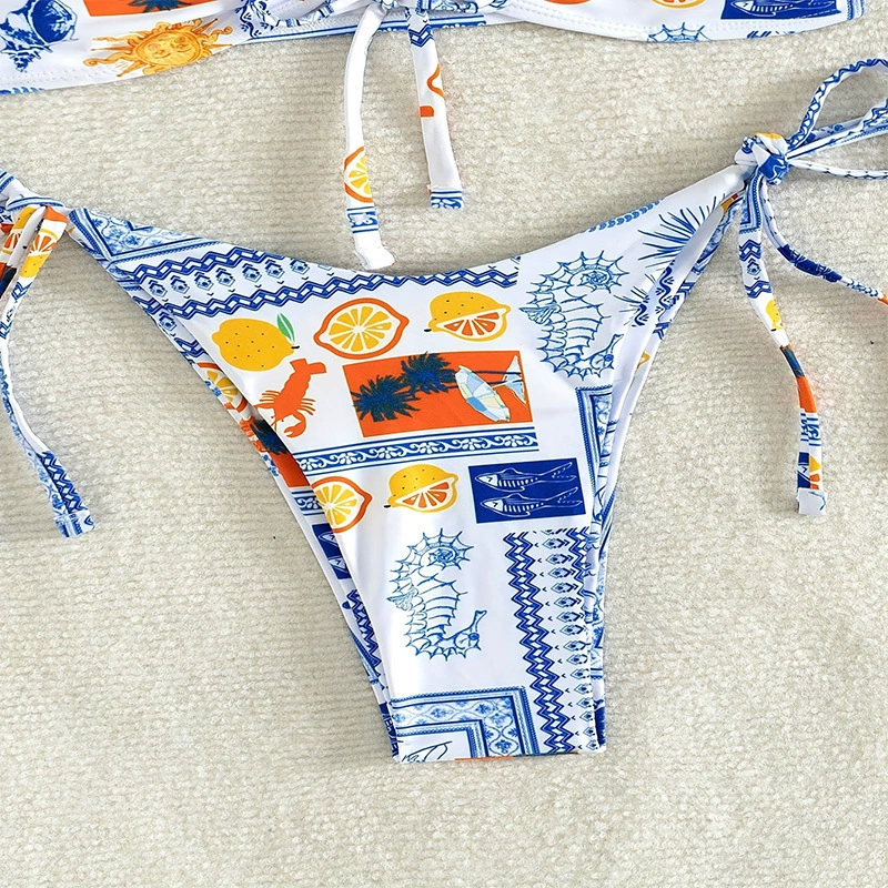 Two-Piece Bandeau Bikini Set with Front Tie and Side-Tie Bottoms view 3
