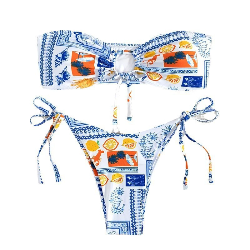 Two-Piece Bandeau Bikini Set with Front Tie and Side-Tie Bottoms view 5