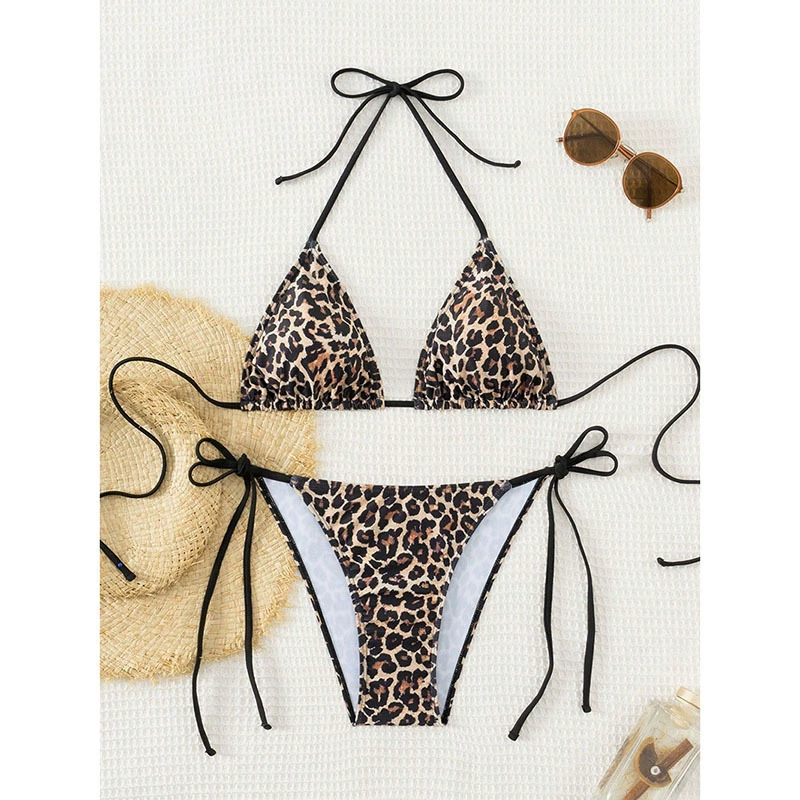 Women's Halter Triangle Bikini Set with Side Ties view 3