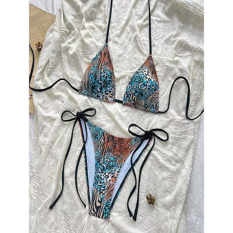Women's Halter Triangle Bikini Set with Side Ties view 4