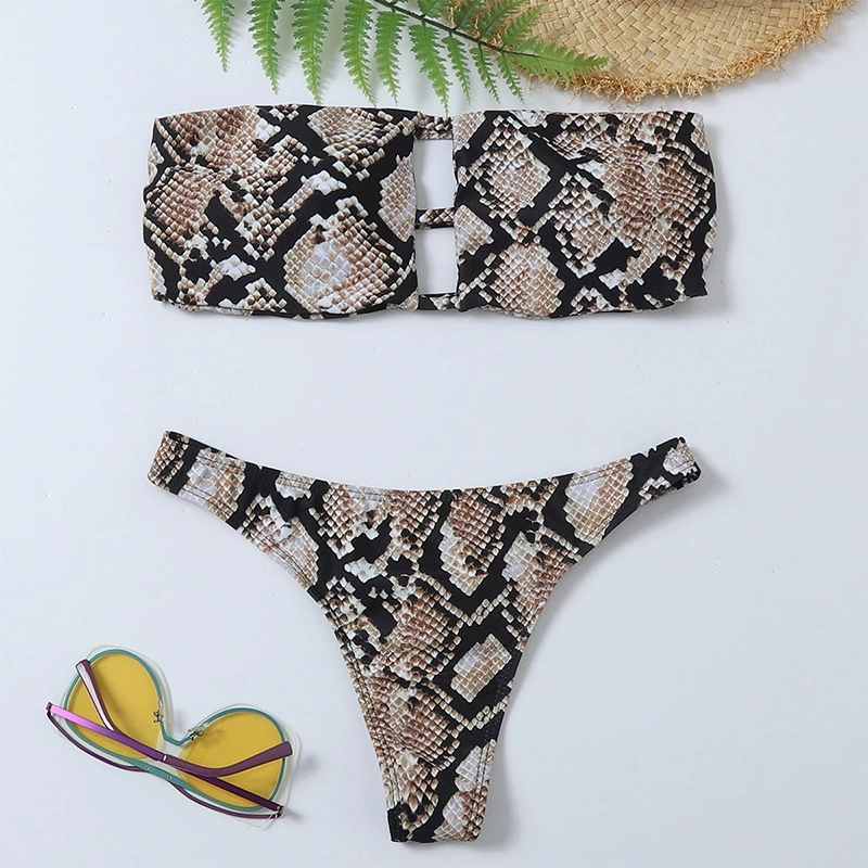 Strapless Two-Piece Bikini Set with Front Cutout