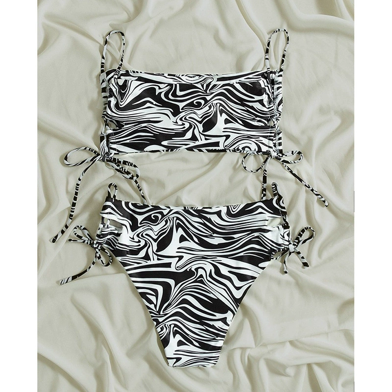 Two-Piece Bandeau Bikini Set with High-Waisted Side-Tie Bottoms view 3